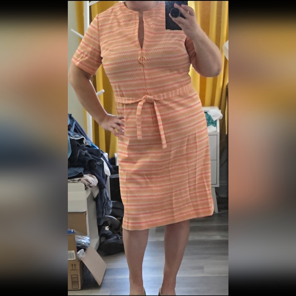Vintage 60s/70s Chevron Knit Zip Dress – Size L/XL